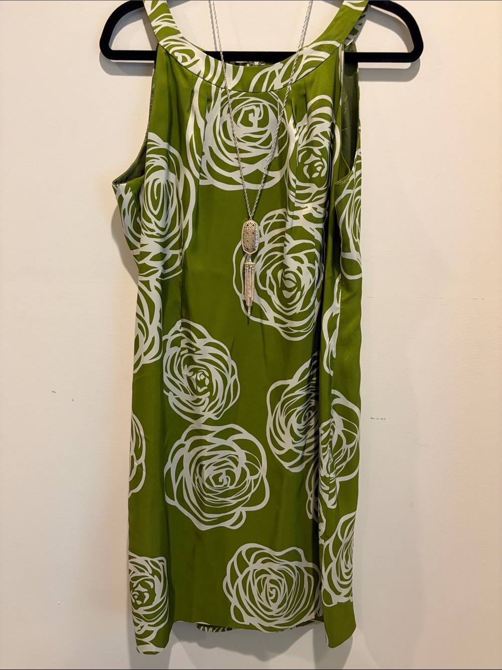 Anne Klein Olive & White Floral Halter Midi Dress